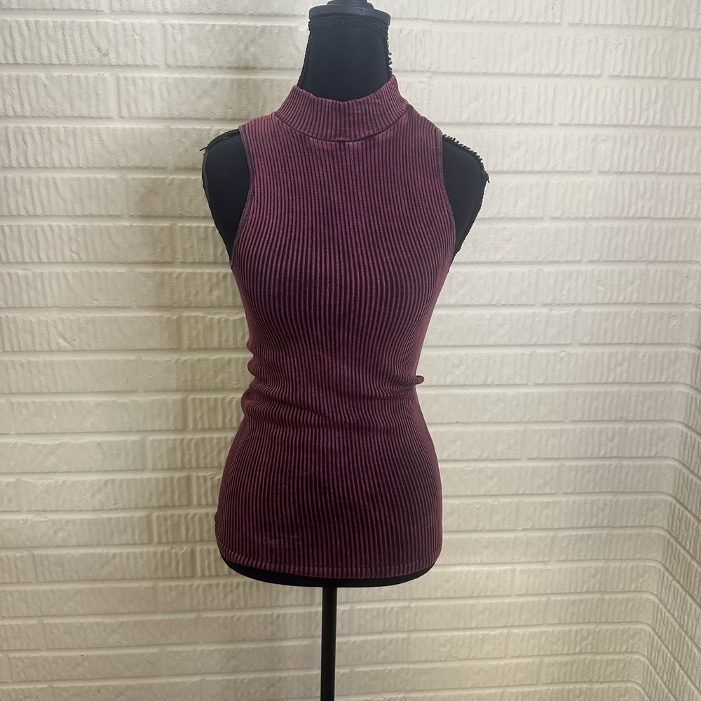 Free People‎ Intimately No Looking Back Washed Tank Top Ribbed High Neck XS/S
